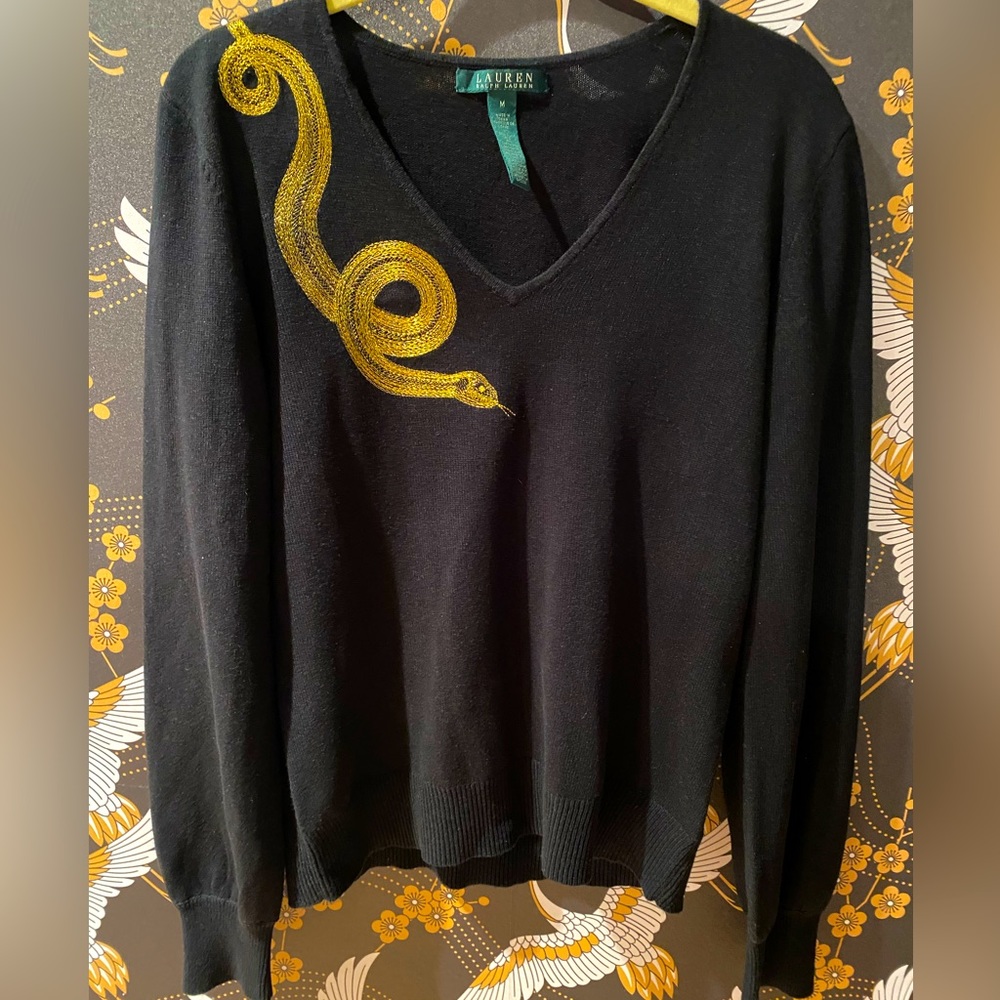 Vintage RALPH LAUREN Snake Sweater Silk CASHMERE Blend Women Size Medium M